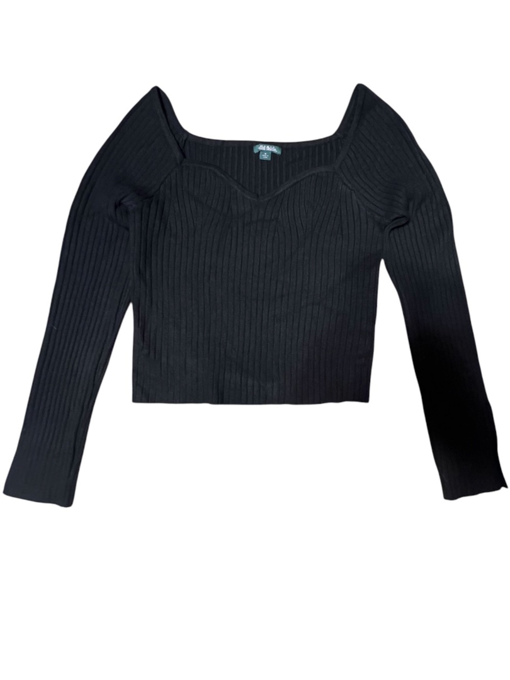 wild fable Black Ribbed Long Sleeve Top with Sweetheart Neck
